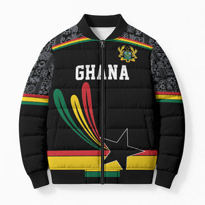 Custom World Football 2026 Ghana Bomber Puffer Jacket Black Star Adinkra Heritage Black Version