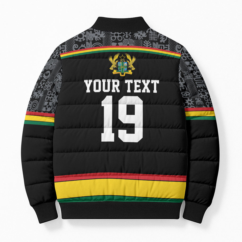 Custom World Football 2026 Ghana Bomber Puffer Jacket Black Star Adinkra Heritage Black Version