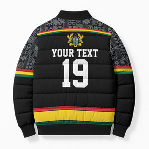 Custom World Football 2026 Ghana Bomber Puffer Jacket Black Star Adinkra Heritage Black Version