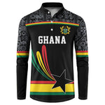 Custom World Football 2026 Ghana Button Sweatshirt Black Star Adinkra Heritage Black Version