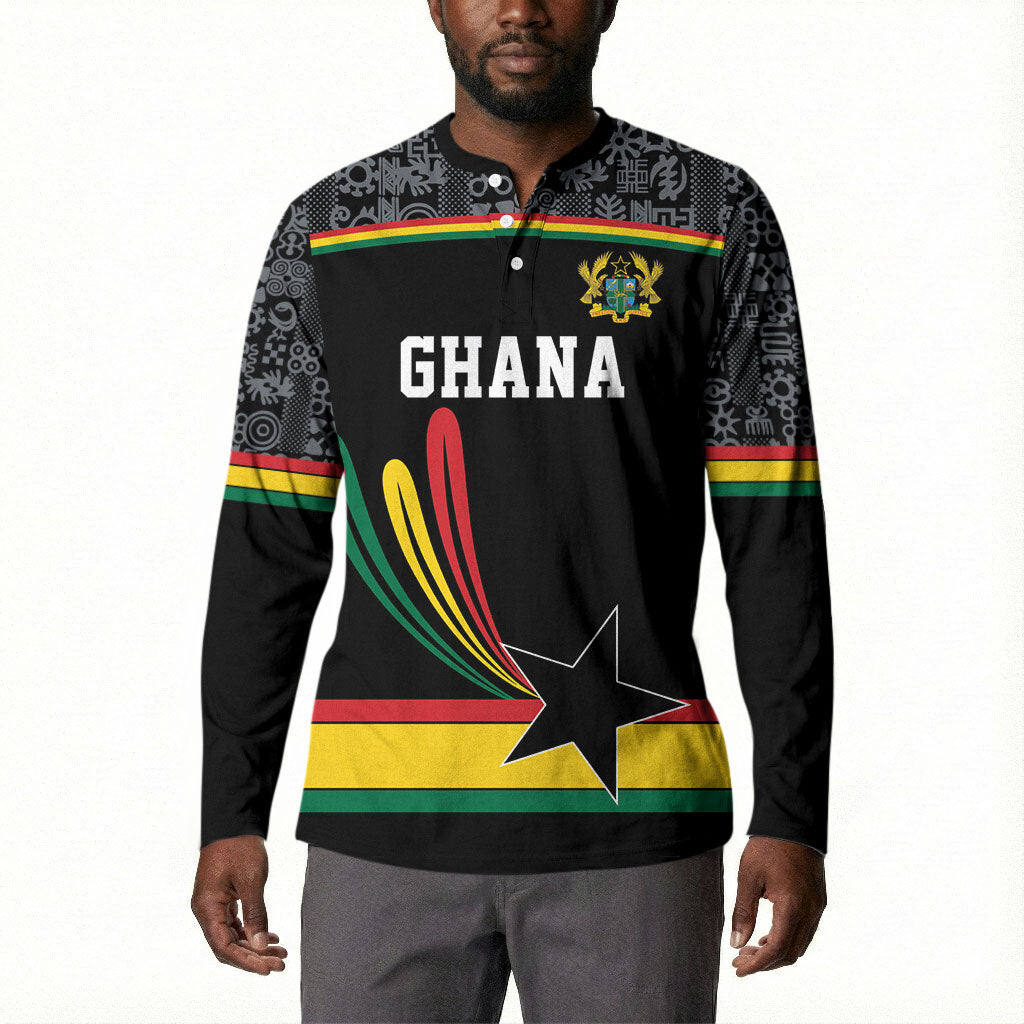 Custom World Football 2026 Ghana Button Sweatshirt Black Star Adinkra Heritage Black Version