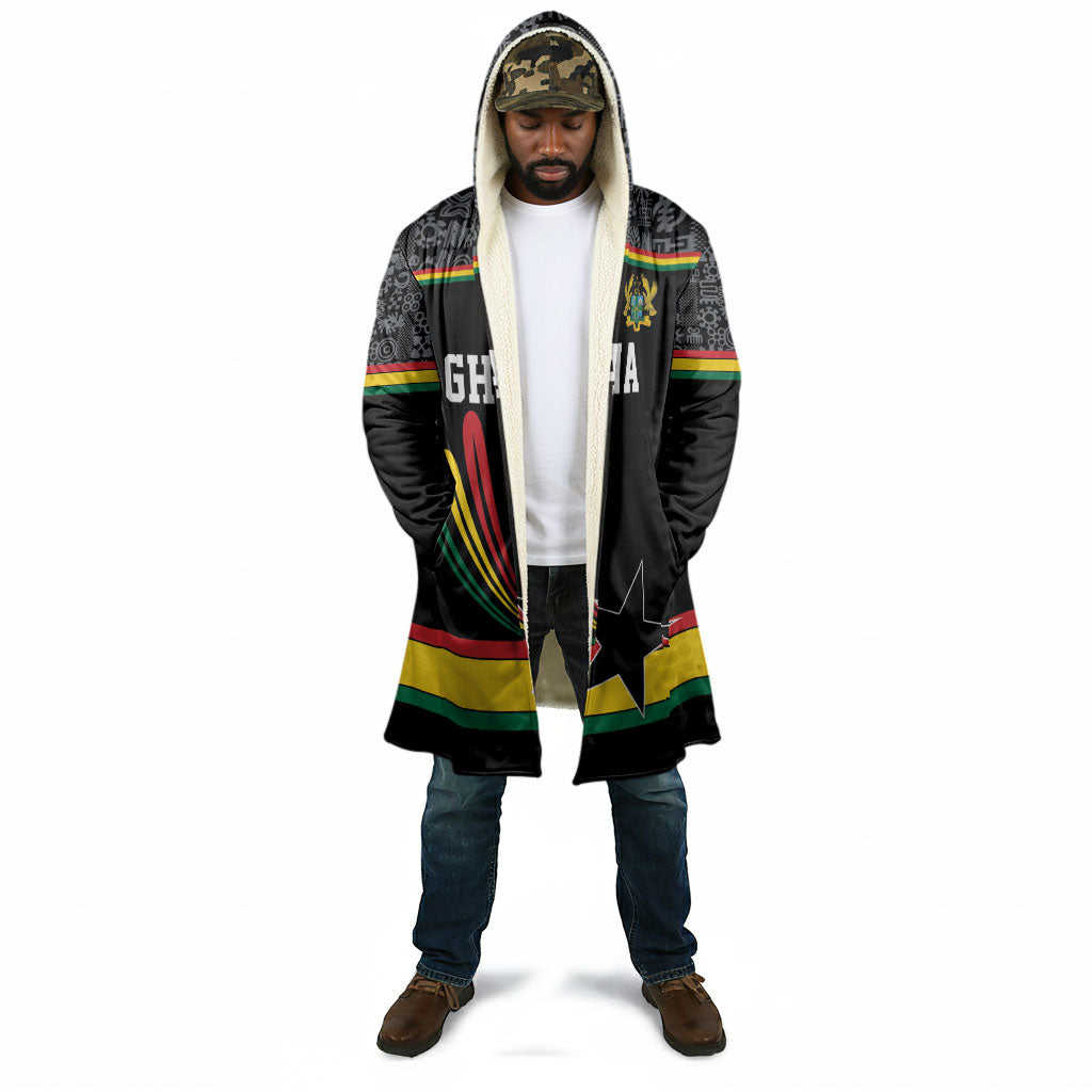 Custom World Football 2026 Ghana Cloak Black Star Adinkra Heritage Black Version