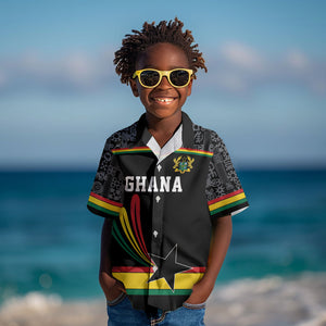 Custom World Football 2026 Ghana Kid Hawaiian Shirt Black Star Adinkra Heritage Black Version