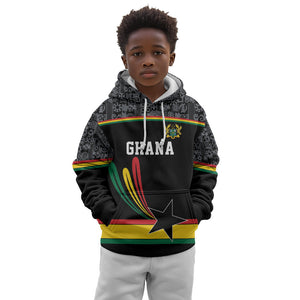 Custom World Football 2026 Ghana Kid Hoodie Black Star Adinkra Heritage Black Version