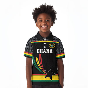 Custom World Football 2026 Ghana Kid Polo Shirt Black Star Adinkra Heritage Black Version