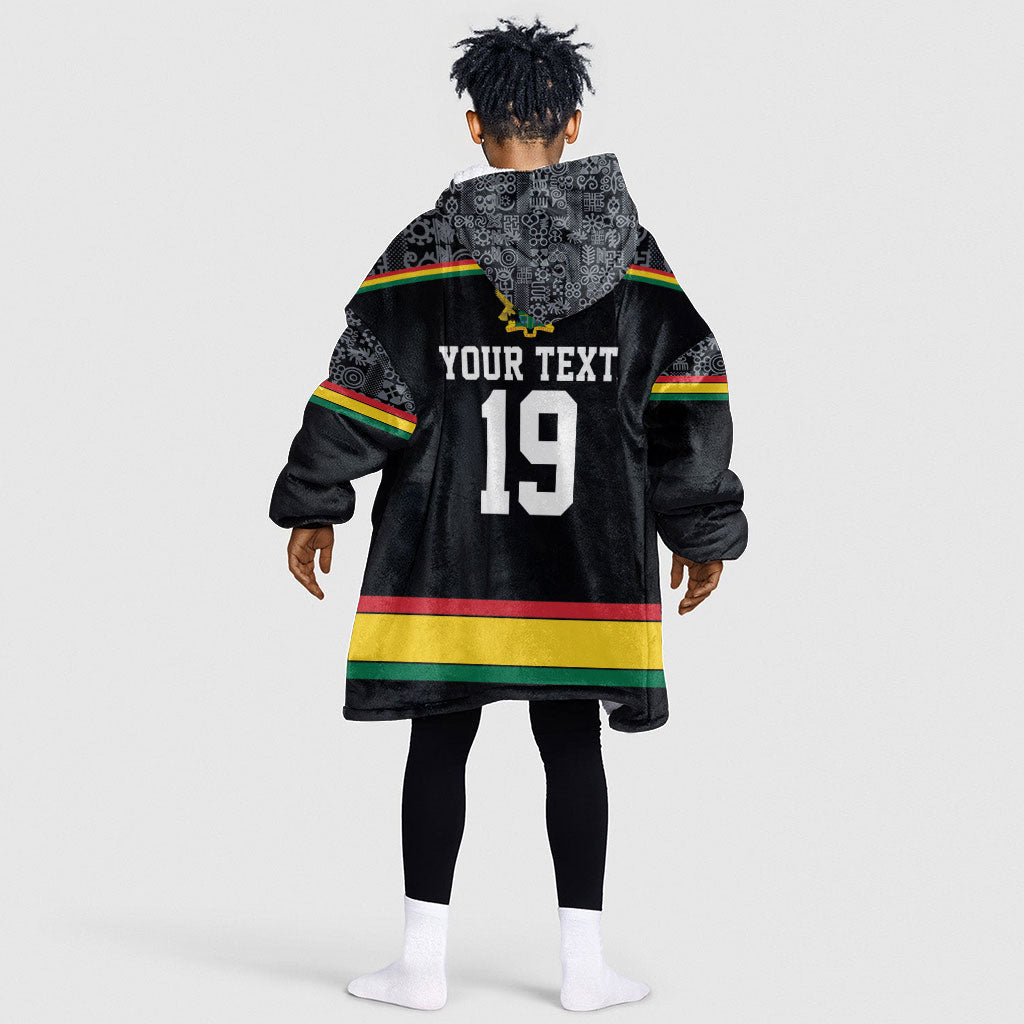 Custom World Football 2026 Ghana Kid Wearable Blanket Hoodie Black Star Adinkra Heritage Black Version