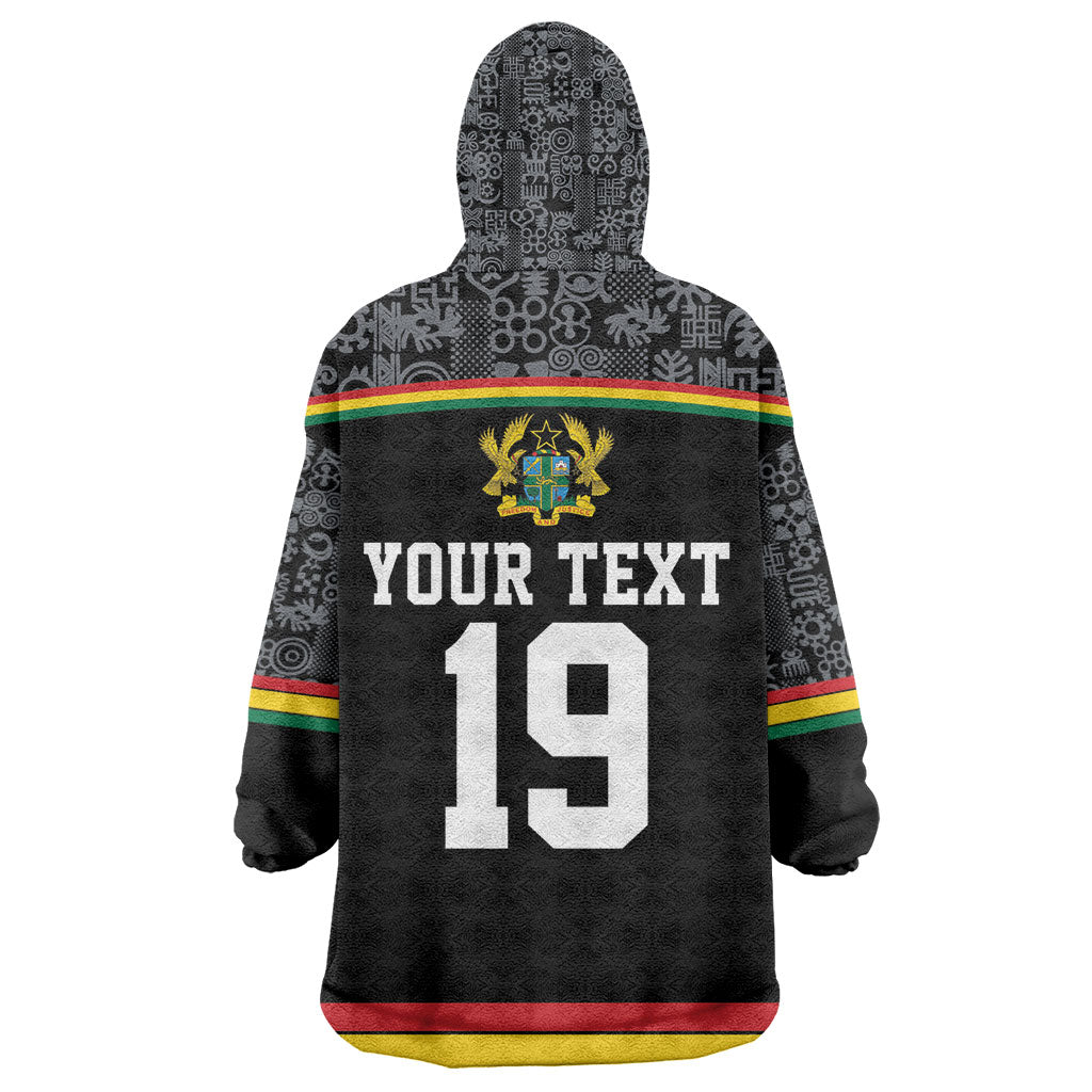 Custom World Football 2026 Ghana Kid Wearable Blanket Hoodie Black Star Adinkra Heritage Black Version