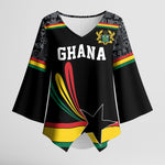 Custom World Football 2026 Ghana Kimono Sleeve Blouse Black Star Adinkra Heritage Black Version