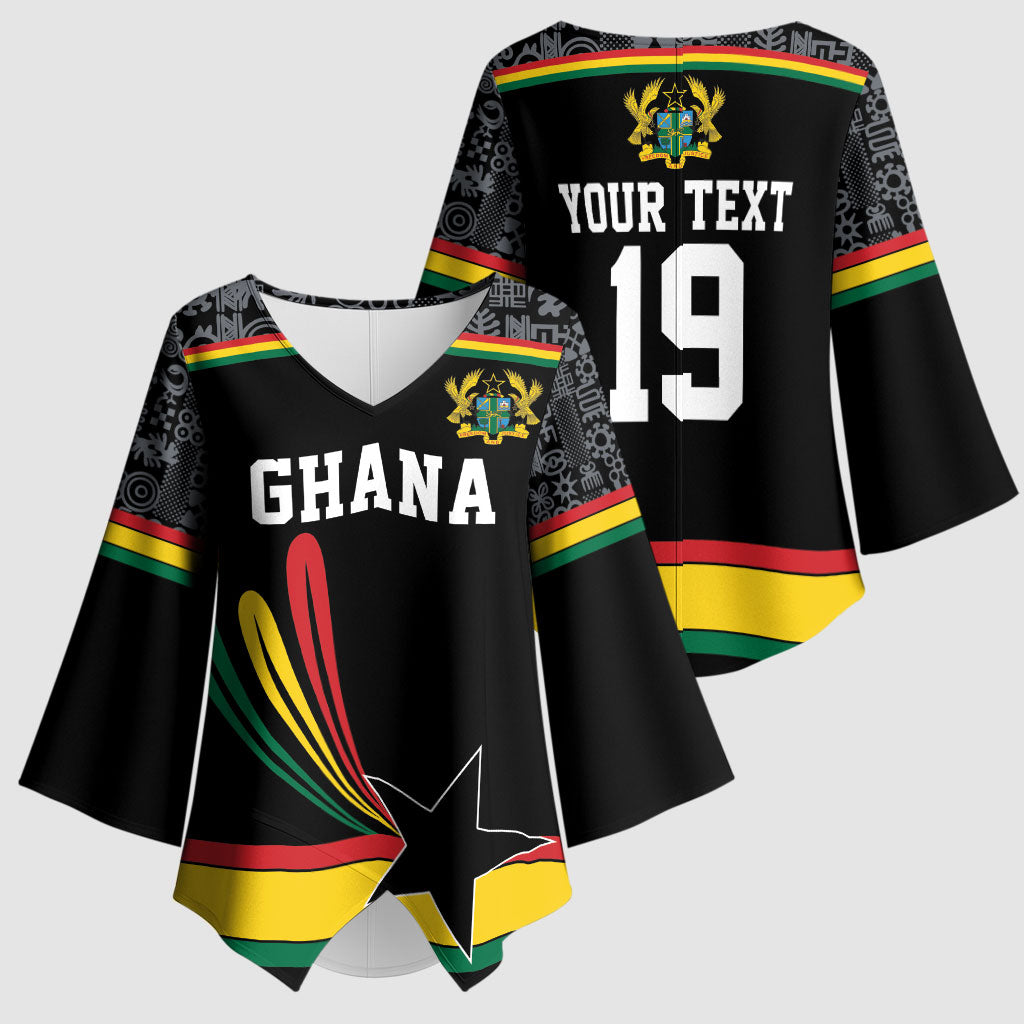 Custom World Football 2026 Ghana Kimono Sleeve Blouse Black Star Adinkra Heritage Black Version