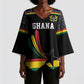 Custom World Football 2026 Ghana Kimono Sleeve Blouse Black Star Adinkra Heritage Black Version