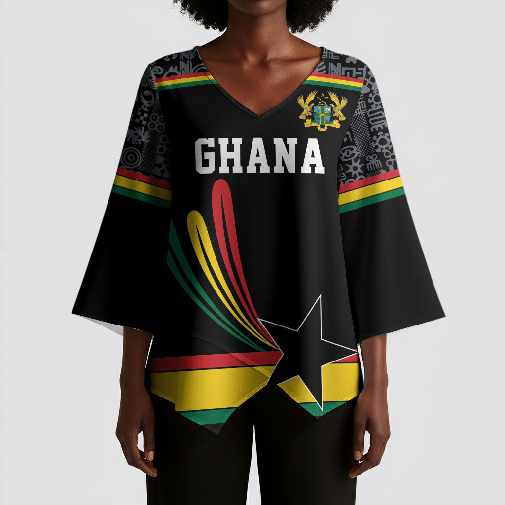 Custom World Football 2026 Ghana Kimono Sleeve Blouse Black Star Adinkra Heritage Black Version