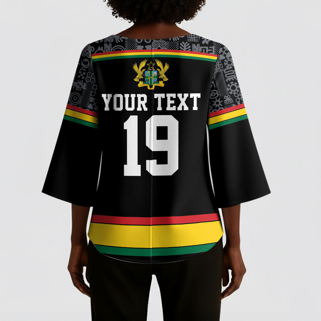 Custom World Football 2026 Ghana Kimono Sleeve Blouse Black Star Adinkra Heritage Black Version