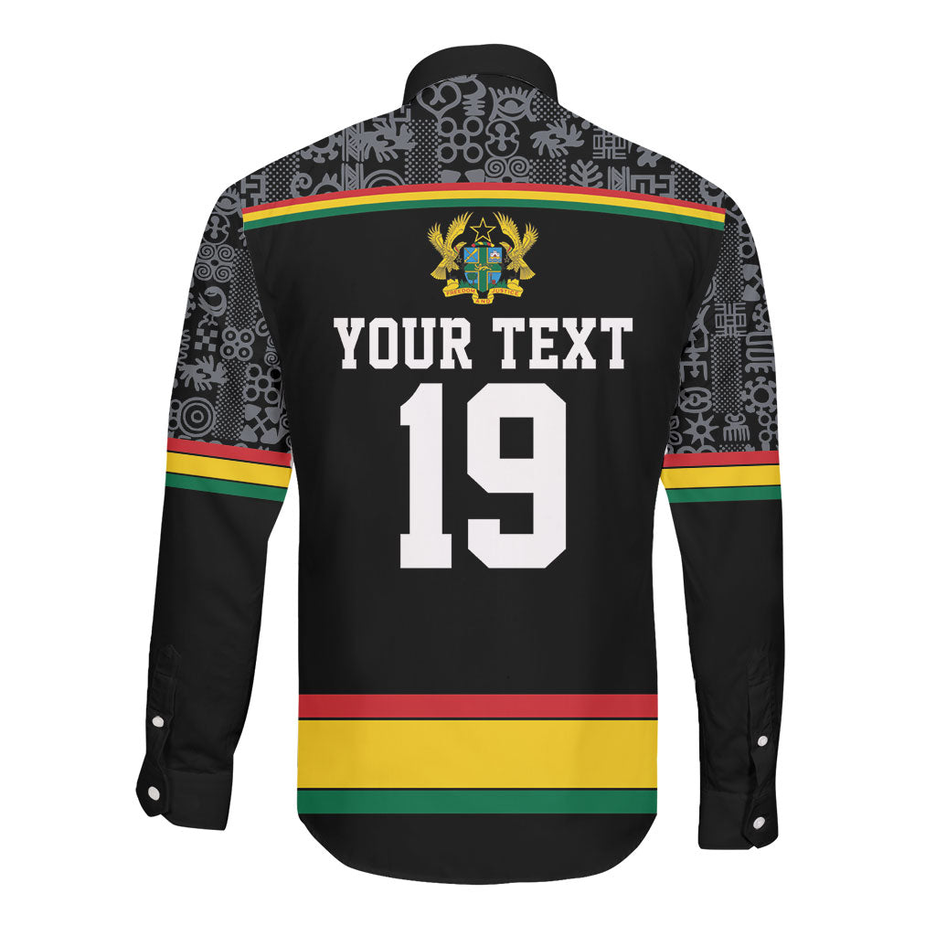 Custom World Football 2026 Ghana Long Sleeve Button Shirt Black Star Adinkra Heritage Black Version