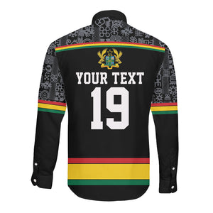 Custom World Football 2026 Ghana Long Sleeve Button Shirt Black Star Adinkra Heritage Black Version