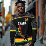 Custom World Football 2026 Ghana Long Sleeve Shirt Black Star Adinkra Heritage Black Version
