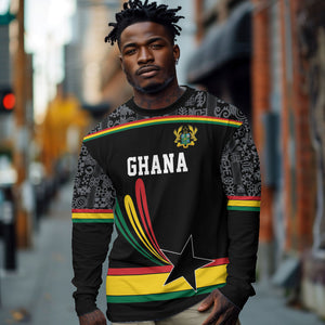 Custom World Football 2026 Ghana Long Sleeve Shirt Black Star Adinkra Heritage Black Version