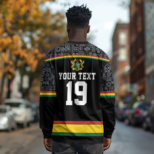 Custom World Football 2026 Ghana Long Sleeve Shirt Black Star Adinkra Heritage Black Version