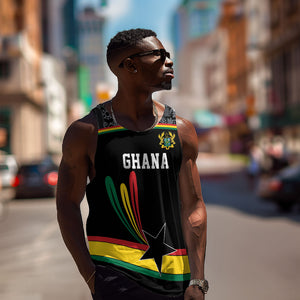 Custom World Football 2026 Ghana Men Tank Top Black Star Adinkra Heritage Black Version