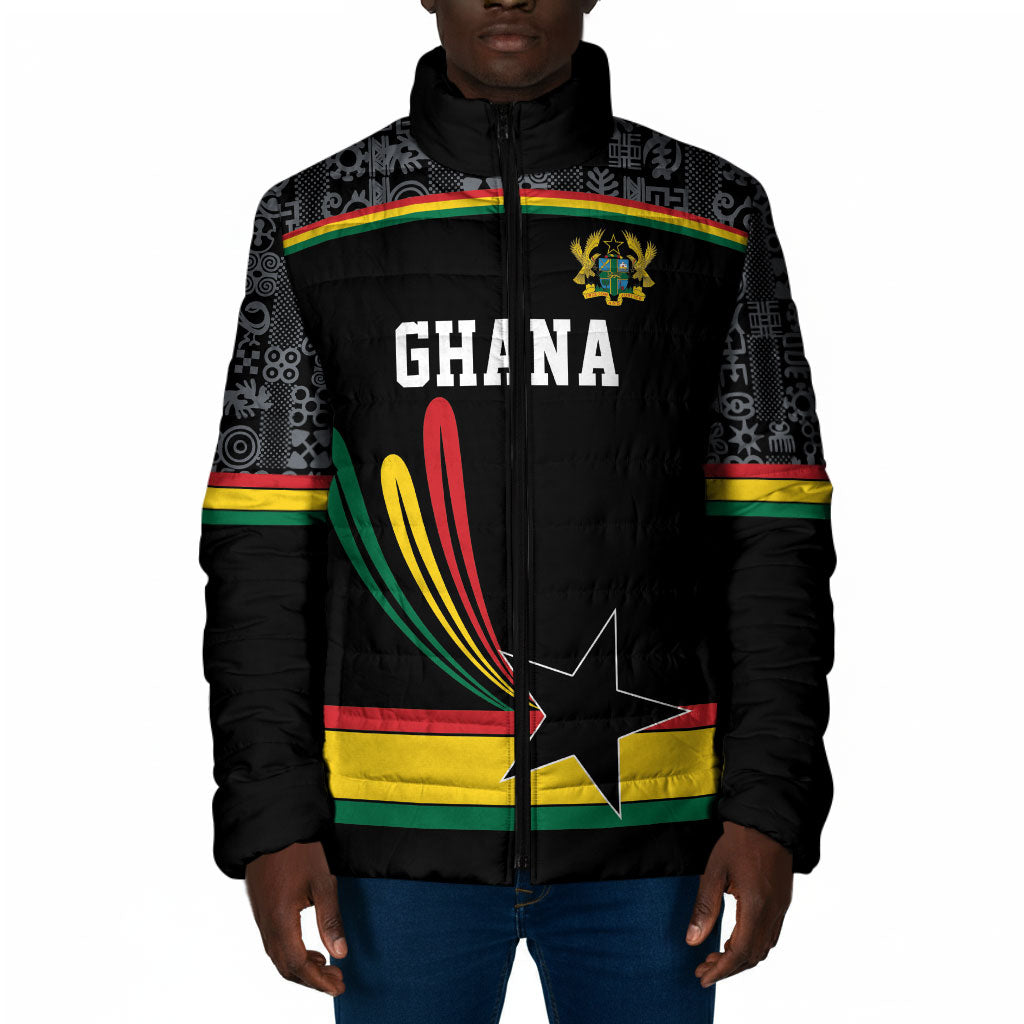Custom World Football 2026 Ghana Padded Jacket Black Star Adinkra Heritage Black Version