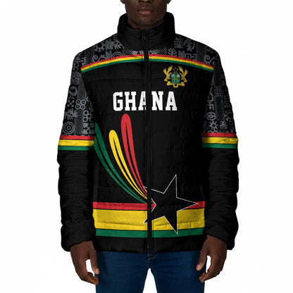 Custom World Football 2026 Ghana Padded Jacket Black Star Adinkra Heritage Black Version