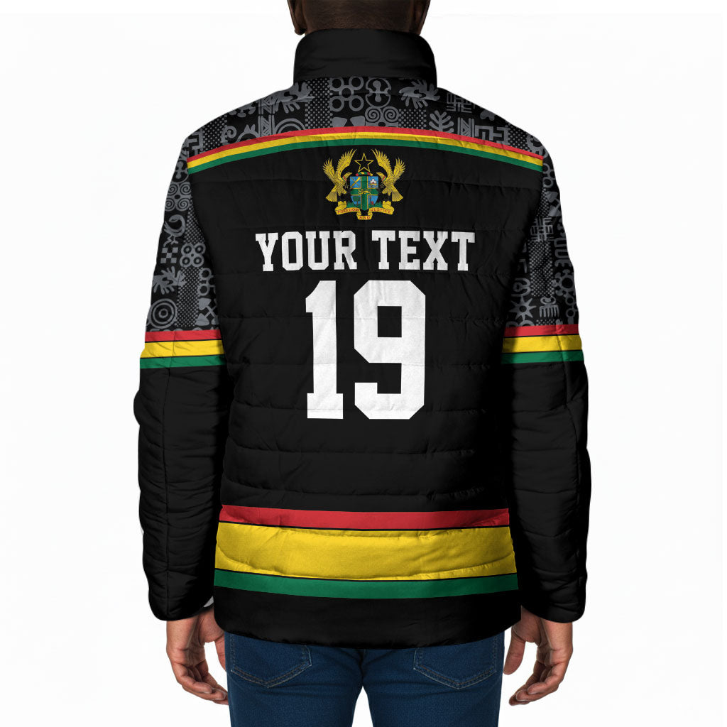 Custom World Football 2026 Ghana Padded Jacket Black Star Adinkra Heritage Black Version