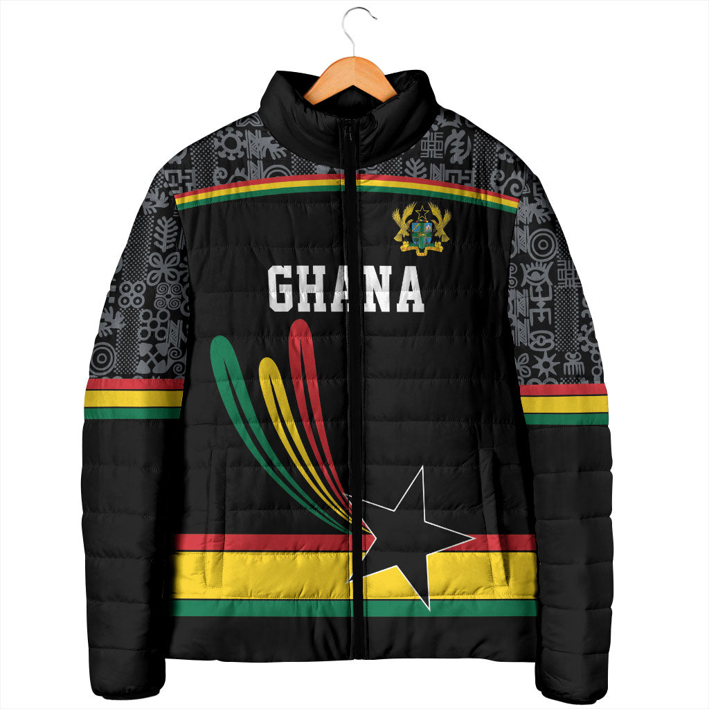 Custom World Football 2026 Ghana Padded Jacket Black Star Adinkra Heritage Black Version