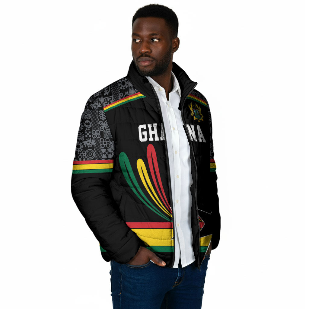 Custom World Football 2026 Ghana Padded Jacket Black Star Adinkra Heritage Black Version