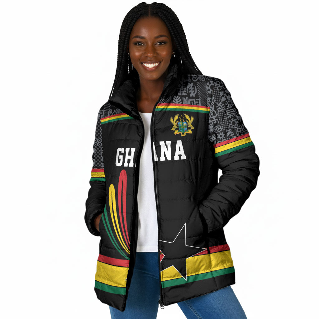 Custom World Football 2026 Ghana Padded Jacket Black Star Adinkra Heritage Black Version
