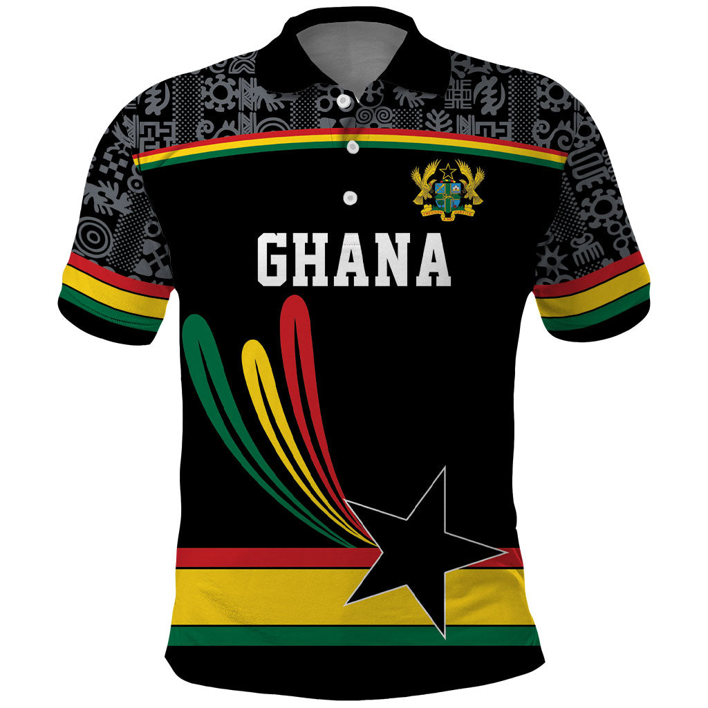 Custom World Football 2026 Ghana Polo Shirt Black Star Adinkra Heritage Black Version