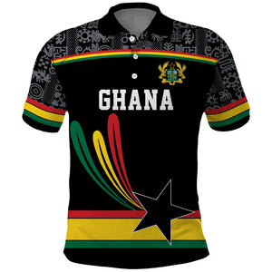 Custom World Football 2026 Ghana Polo Shirt Black Star Adinkra Heritage Black Version