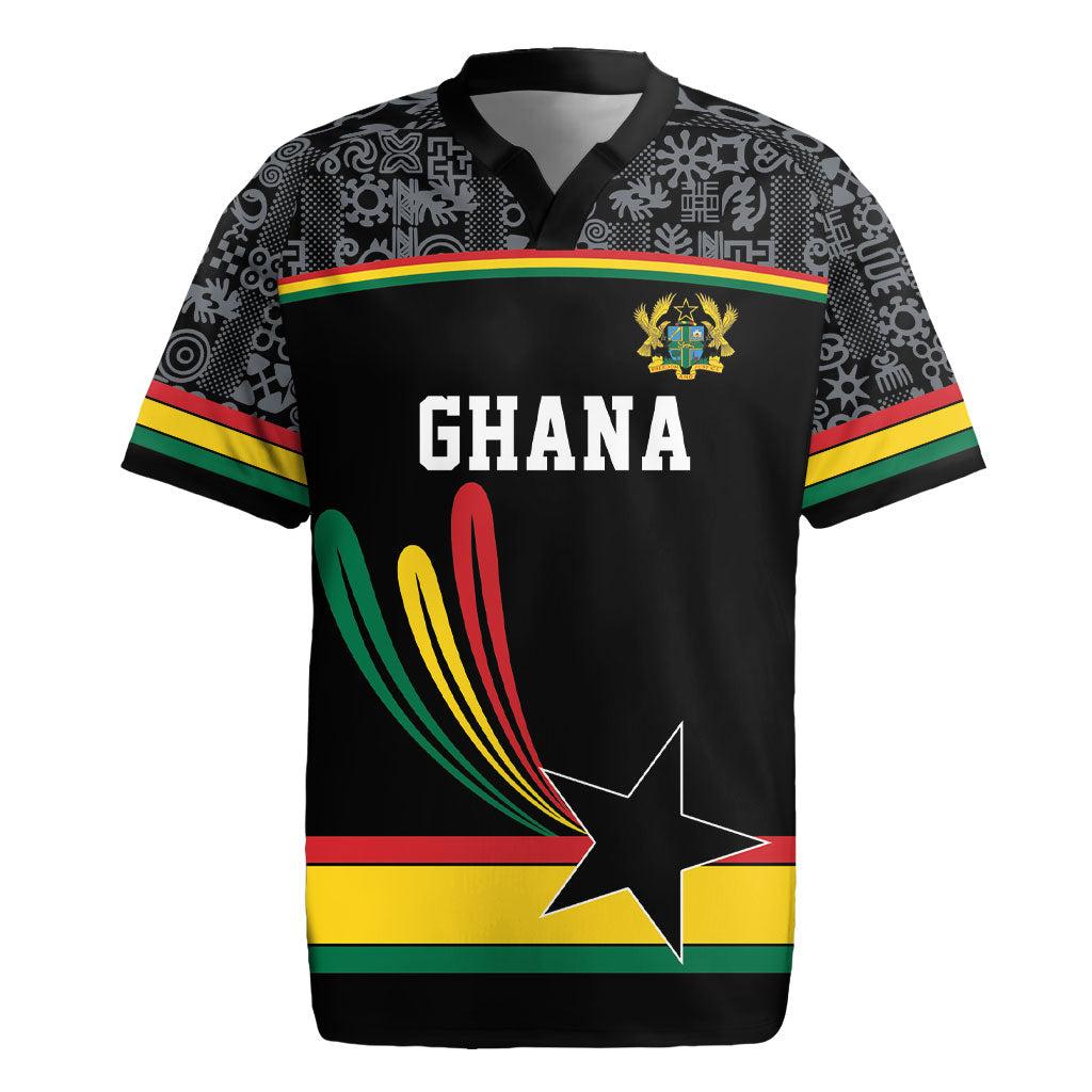 Custom World Football 2026 Ghana Rugby Jersey Black Star Adinkra Heritage Black Version