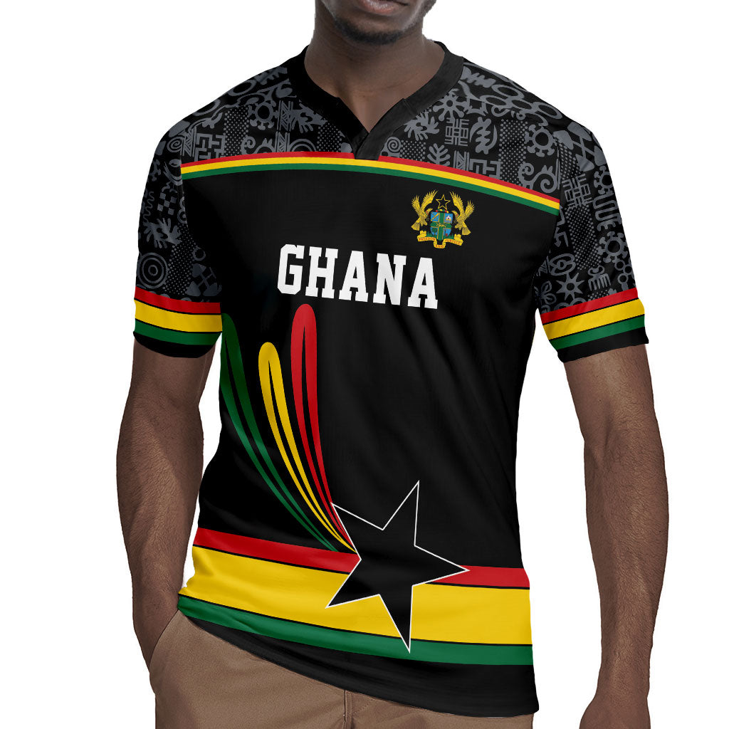 Custom World Football 2026 Ghana Rugby Jersey Black Star Adinkra Heritage Black Version
