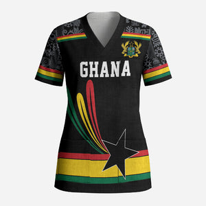 Custom World Football 2026 Ghana Scrub Top Black Star Adinkra Heritage Black Version