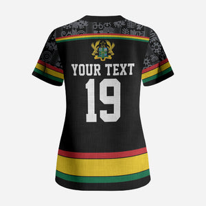 Custom World Football 2026 Ghana Scrub Top Black Star Adinkra Heritage Black Version