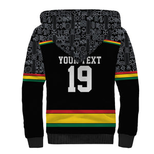 Custom World Football 2026 Ghana Sherpa Hoodie Black Star Adinkra Heritage Black Version