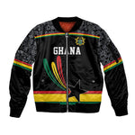Custom World Football 2026 Ghana Sleeve Zip Bomber Jacket Black Star Adinkra Heritage Black Version