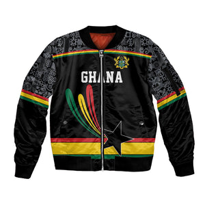 Custom World Football 2026 Ghana Sleeve Zip Bomber Jacket Black Star Adinkra Heritage Black Version