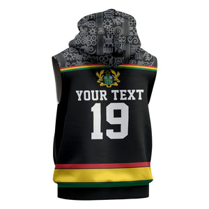 Custom World Football 2026 Ghana Sleeveless Hoodie Black Star Adinkra Heritage Black Version