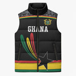 Custom World Football 2026 Ghana Sleeveless Puffer Jacket Black Star Adinkra Heritage Black Version