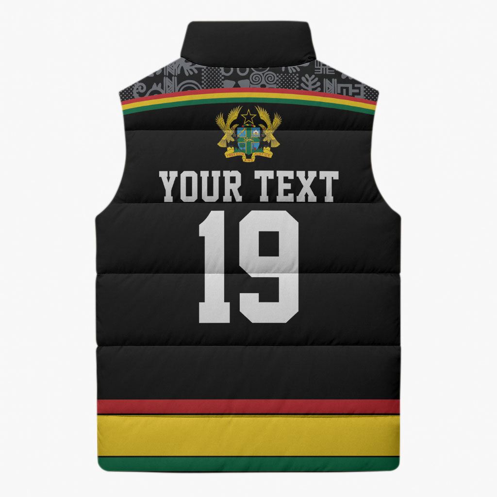 Custom World Football 2026 Ghana Sleeveless Puffer Jacket Black Star Adinkra Heritage Black Version