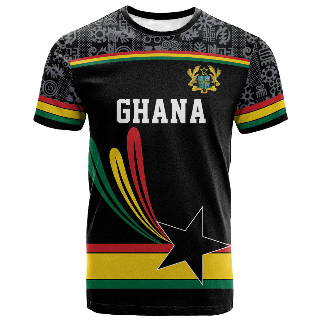 Custom World Football 2026 Ghana T shirt Black Star Adinkra Heritage Black Version