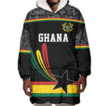Custom World Football 2026 Ghana Wearable Blanket Hoodie Black Star Adinkra Heritage Black Version