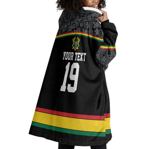 Custom World Football 2026 Ghana Wearable Blanket Hoodie Black Star Adinkra Heritage Black Version