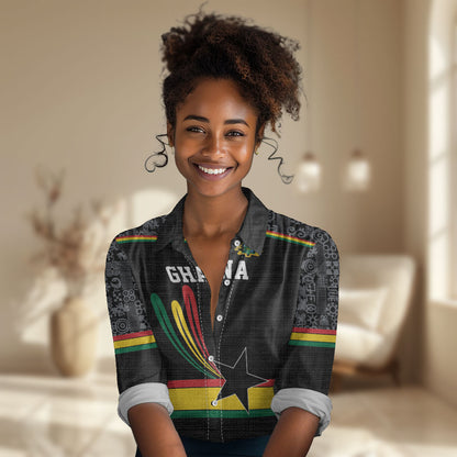 Custom World Football 2026 Ghana Women Casual Shirt Black Star Adinkra Heritage Black Version
