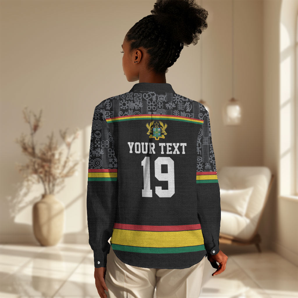 Custom World Football 2026 Ghana Women Casual Shirt Black Star Adinkra Heritage Black Version