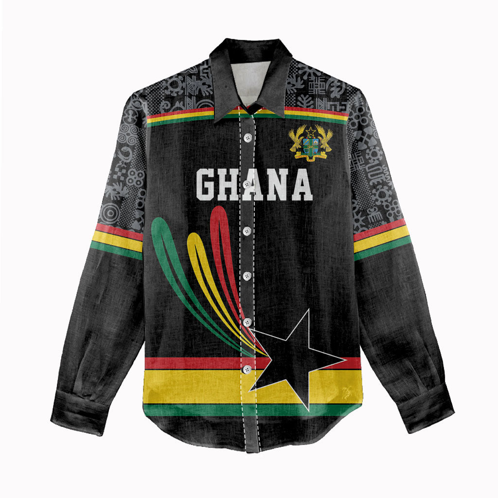 Custom World Football 2026 Ghana Women Casual Shirt Black Star Adinkra Heritage Black Version