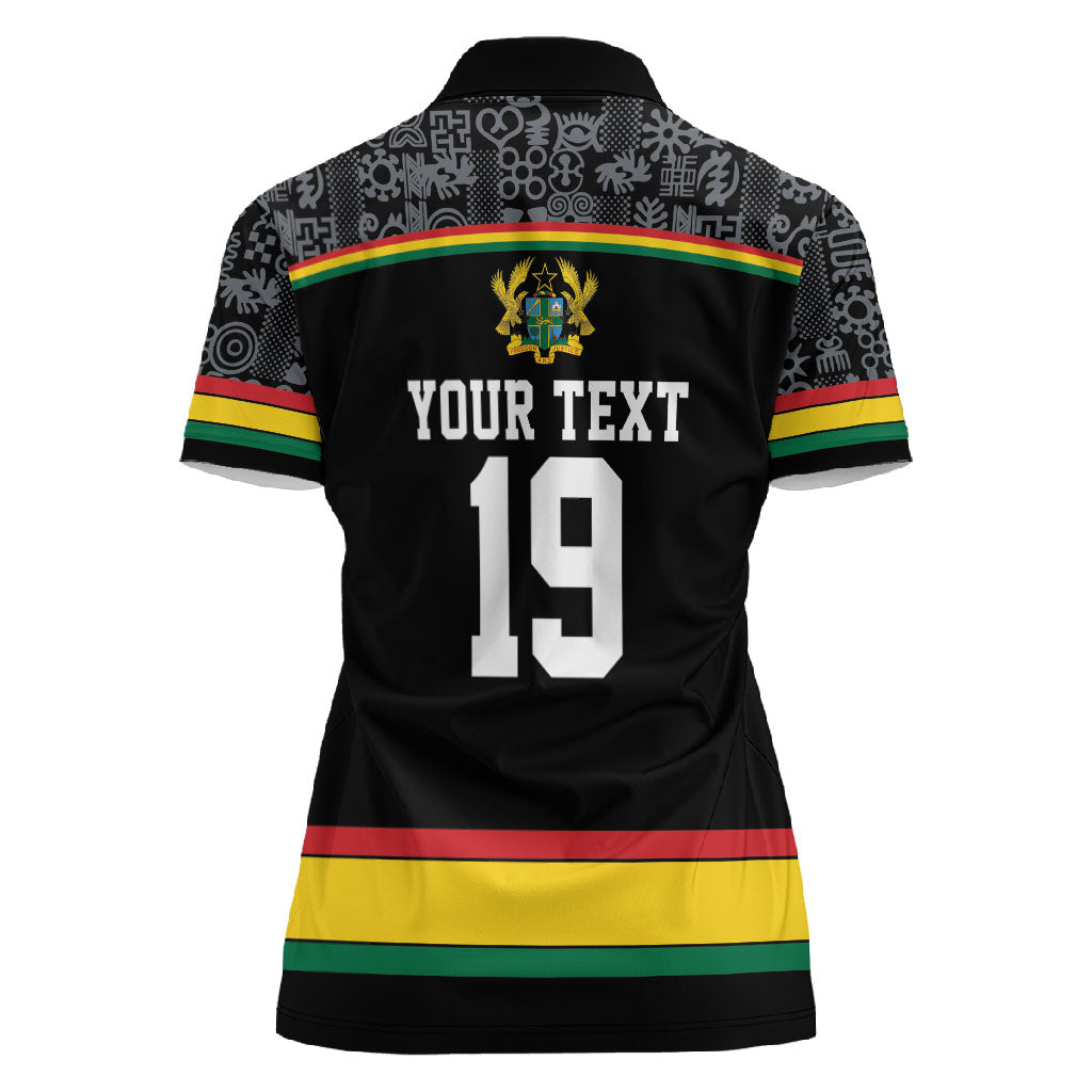 Custom World Football 2026 Ghana Women Polo Shirt Black Star Adinkra Heritage Black Version