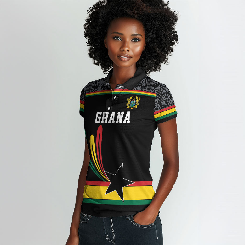 Custom World Football 2026 Ghana Women Polo Shirt Black Star Adinkra Heritage Black Version