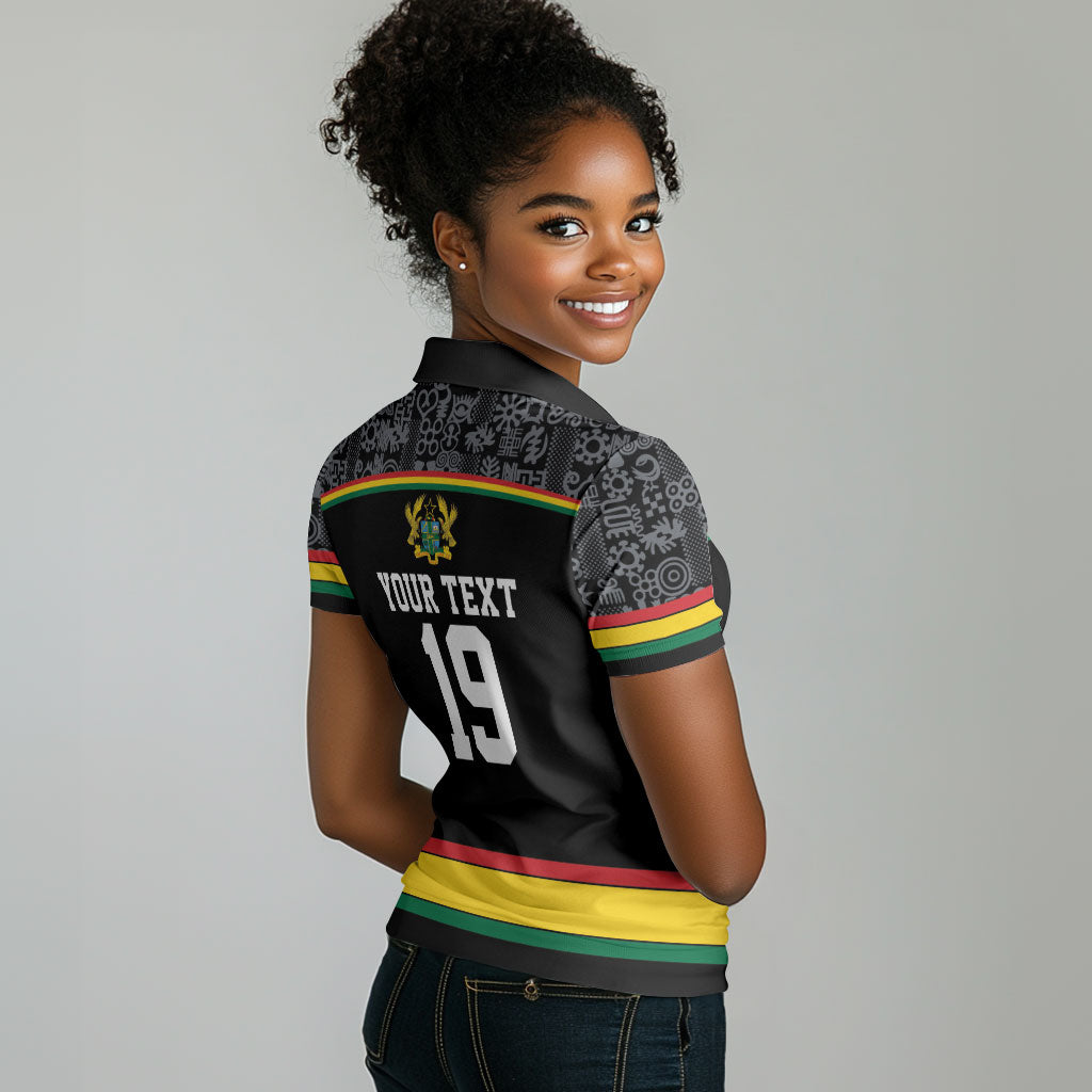 Custom World Football 2026 Ghana Women Polo Shirt Black Star Adinkra Heritage Black Version