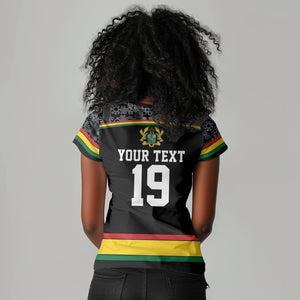 Custom World Football 2026 Ghana Women V-Neck T-Shirt Black Star Adinkra Heritage Black Version